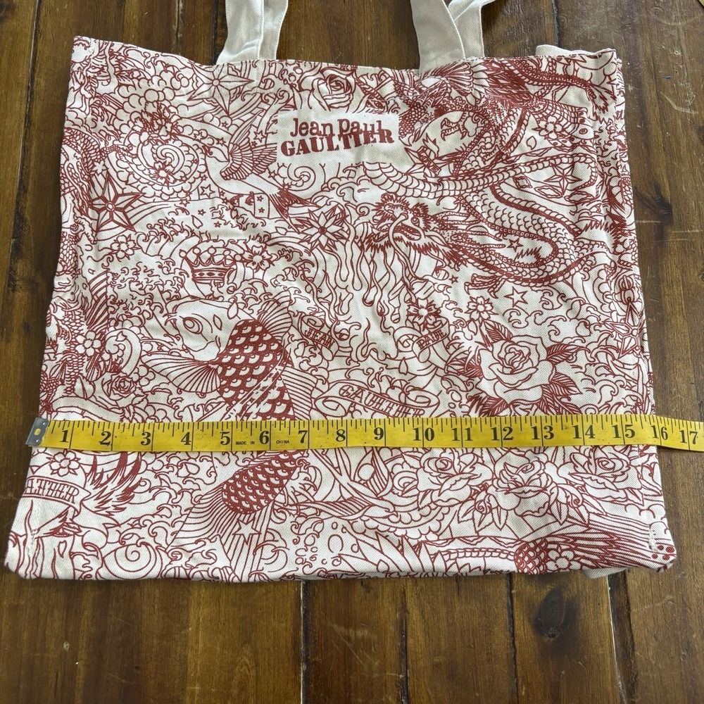 Jean Paul Gaultier Tattoo Style Tote Bag Red & Beige Canvas Shoulder Woven - Picture 8 of 12